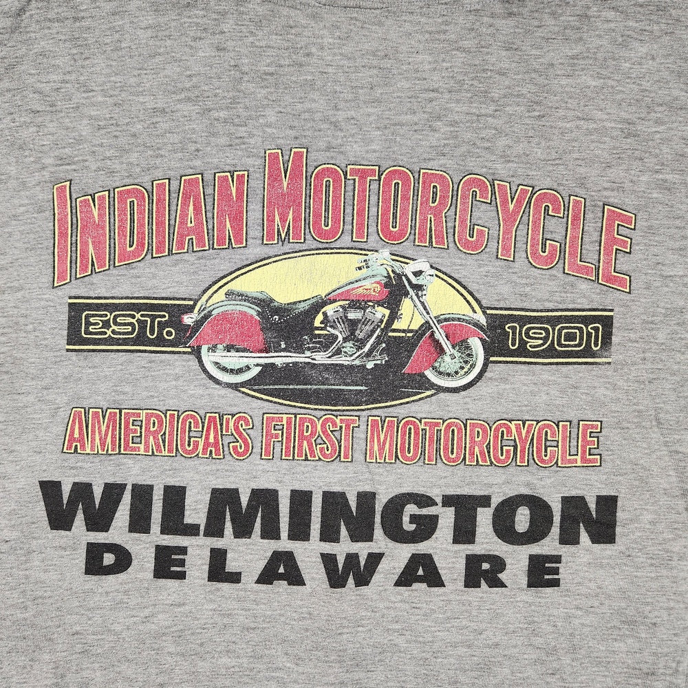 Vintage Indian Motorcycle Shirt Mens Large Gray Delaware Biker Graphic USA Y2k